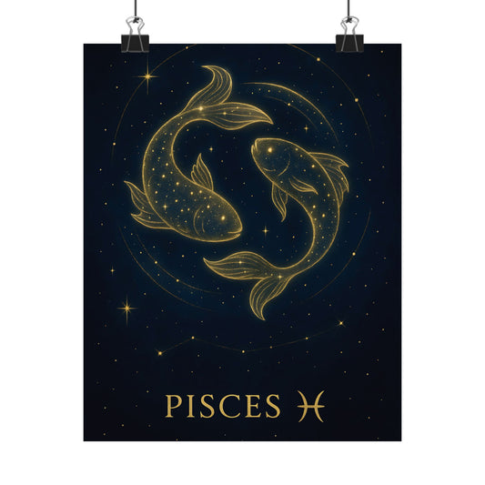 Pisces Zodiac Constellation Matte Poster – Celestial Two Fish Astrology Wall Art Print (Multiple Sizes)