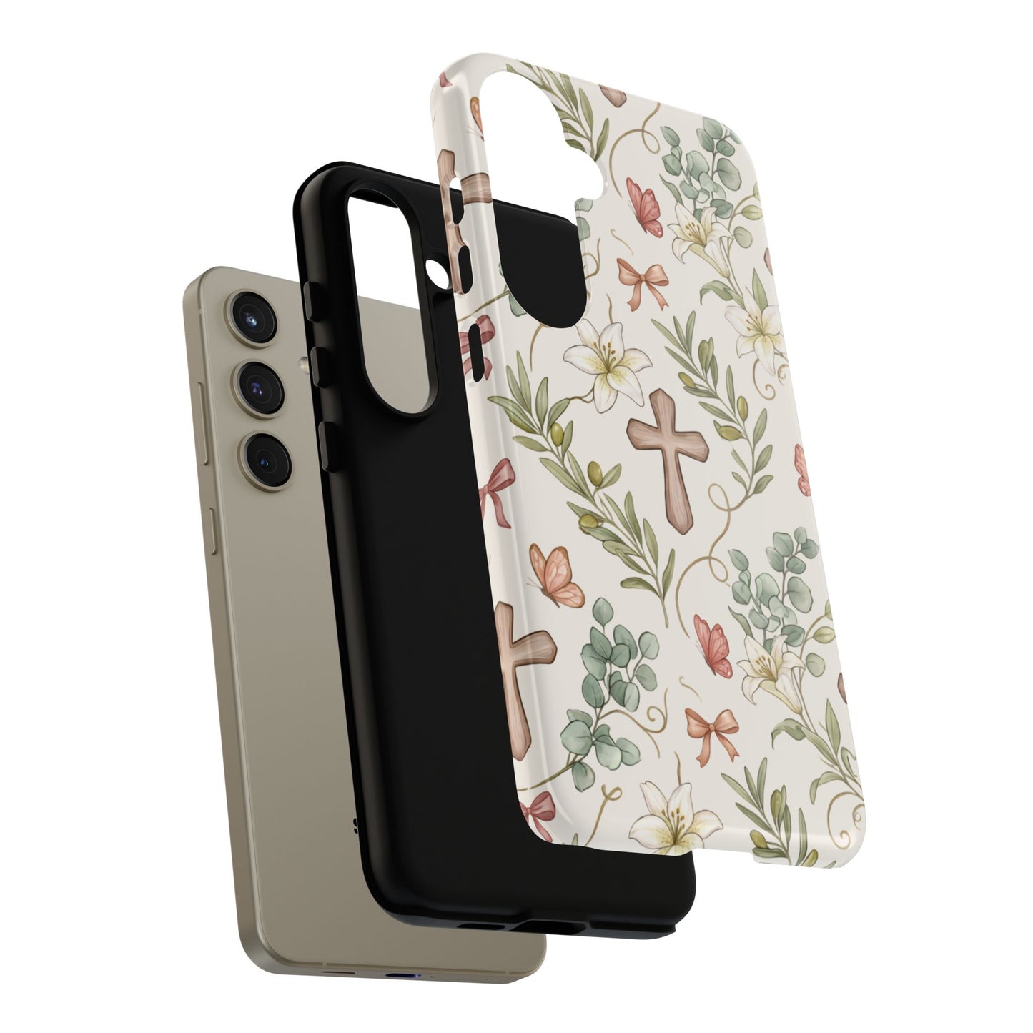 Floral Cross Tough Phone Case – Faith-Inspired Protective iPhone Cover