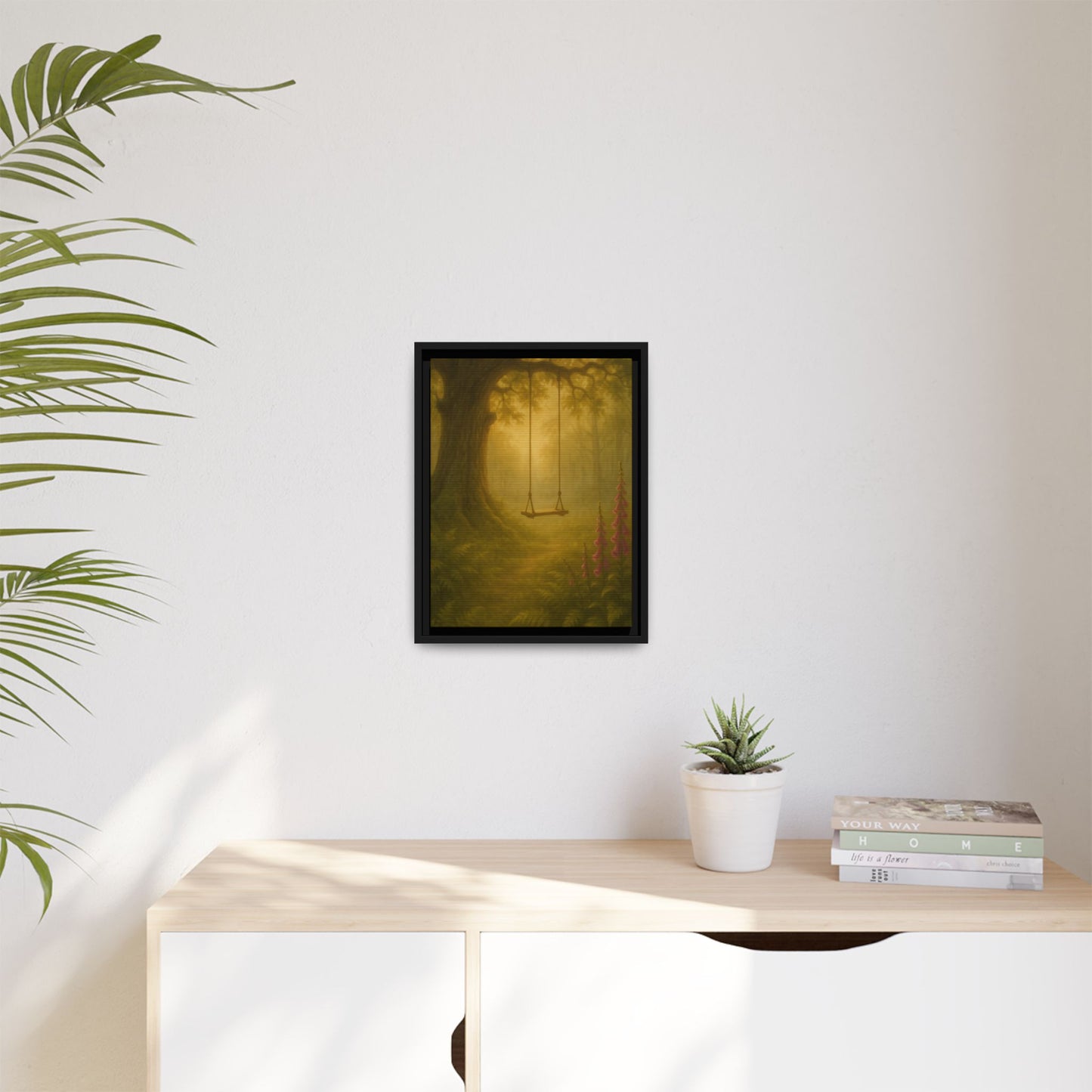Golden Forest Swing – Framed Matte Canvas Woodland Wall Art