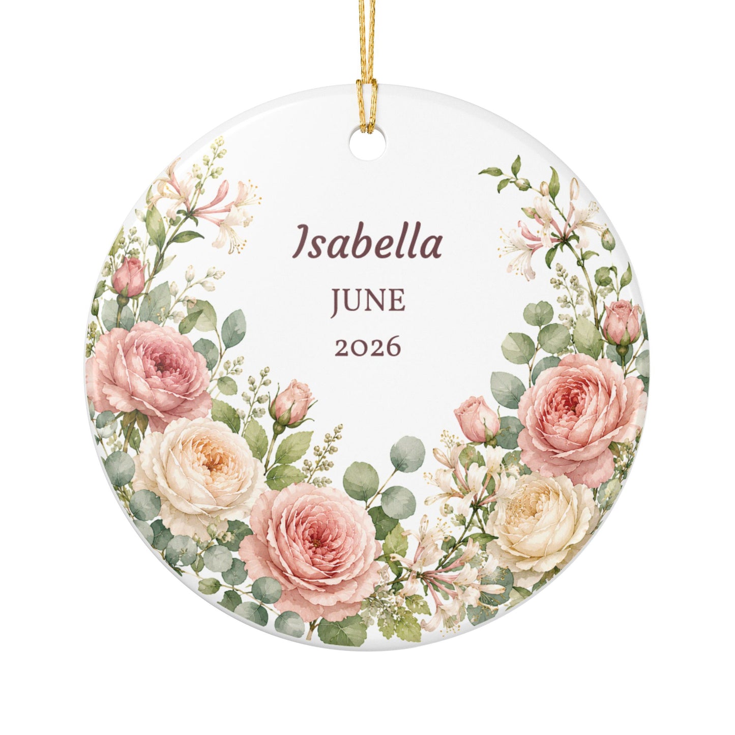 Personalized Floral Name Ornament — Custom Ceramic Keepsake (Name & Year)