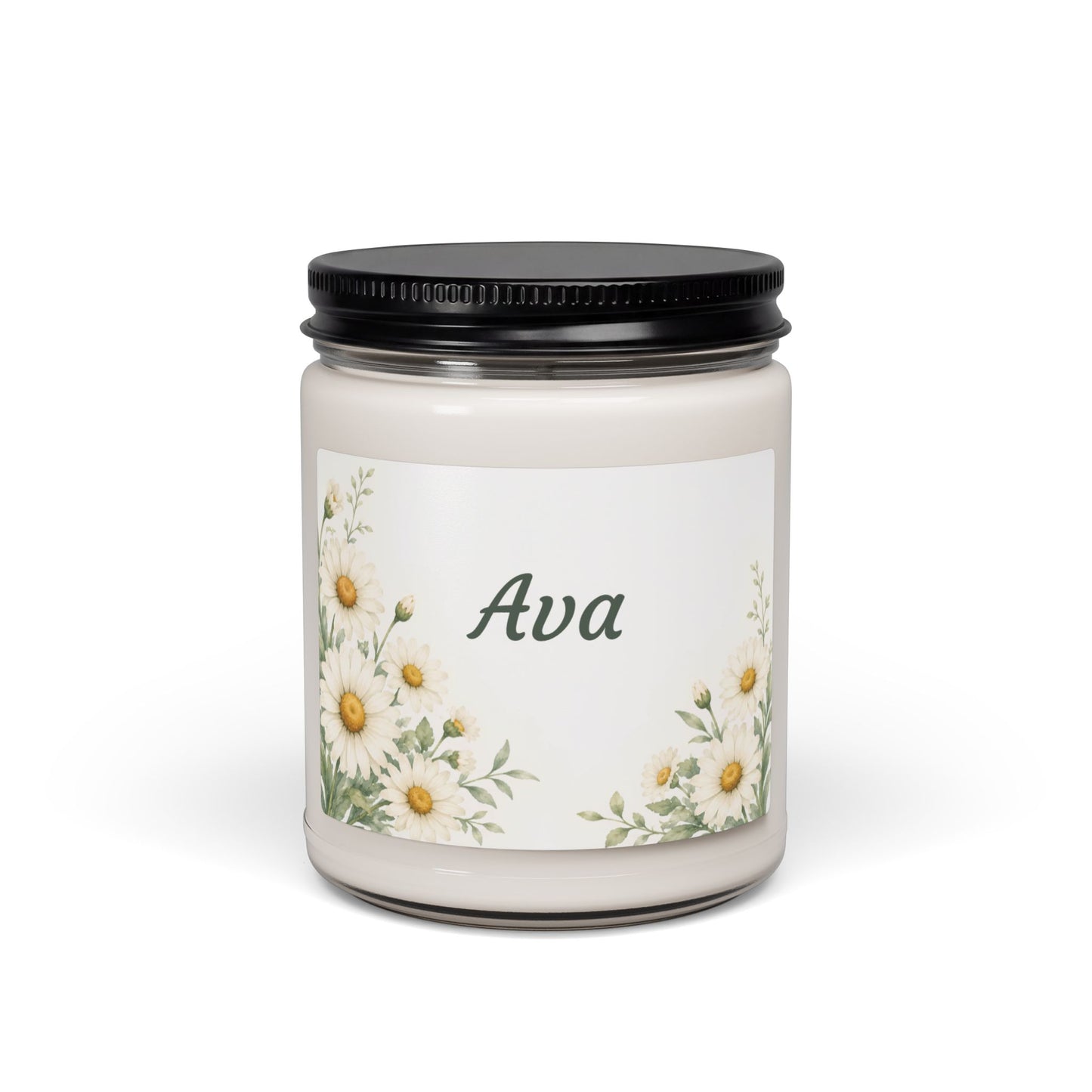 Personalized Daisy Soy Candle — 9oz Scented Jar, Custom Name ‘Ava’ — Floral Gift for Mother's Day, Birthdays & New Baby