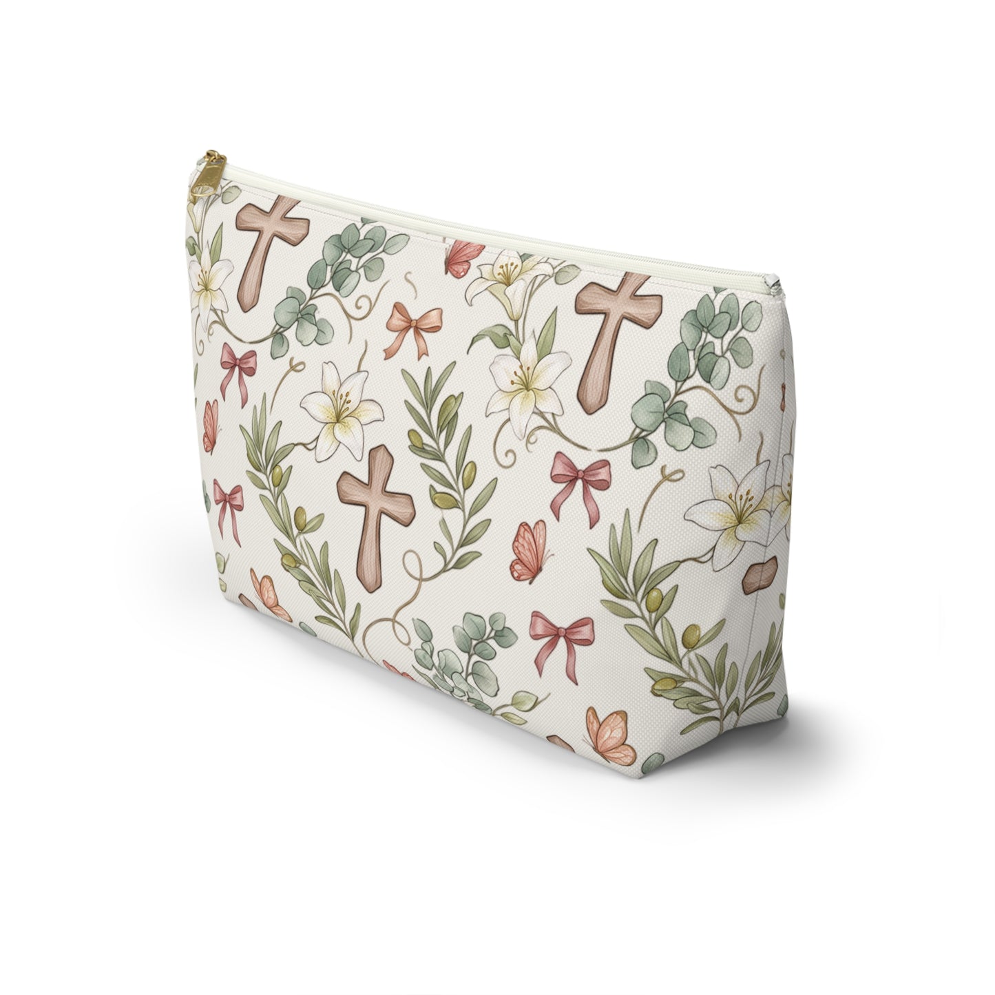 Floral Cross Accessory Pouch — T‑Bottom Makeup & Prayer Keepsake Bag
