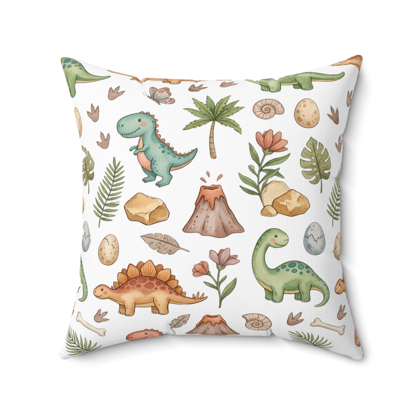 Dinosaur Pattern Spun Polyester Pillow — Cute Nursery Dino Throw Pillow