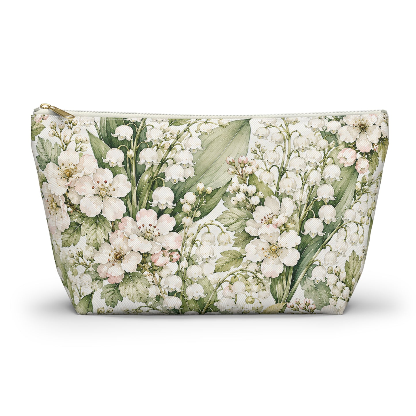 Floral Lily of the Valley Accessory Pouch — Zip T‑Bottom Makeup Bag