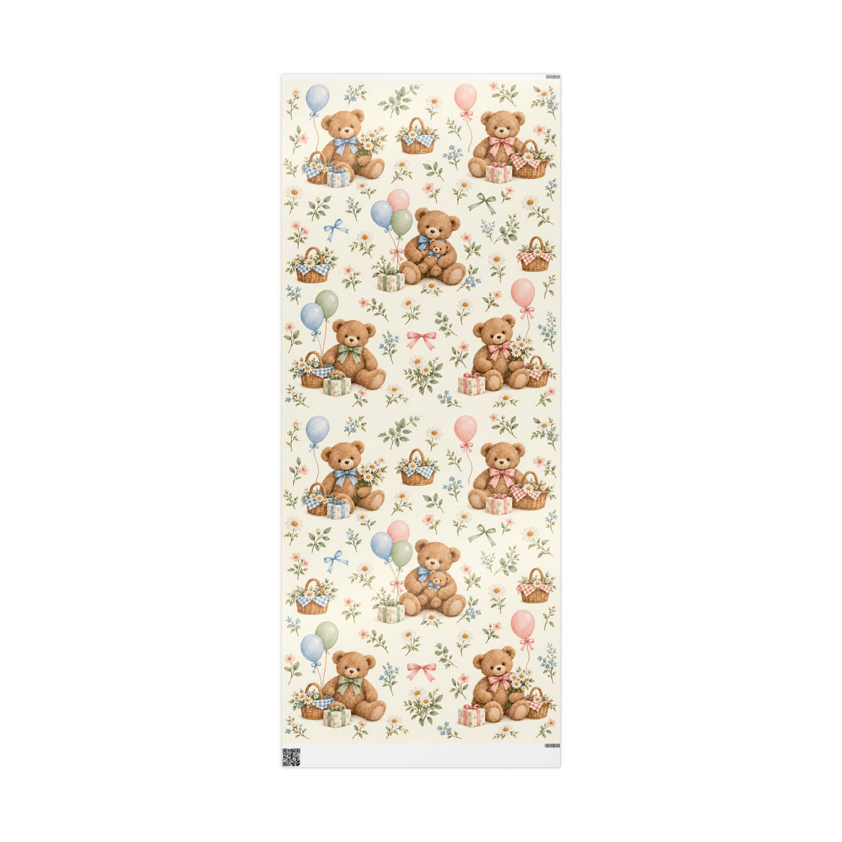 Teddy Bear Floral Wrapping Paper Roll — Vintage Baby Shower & Newborn Gift Wrap