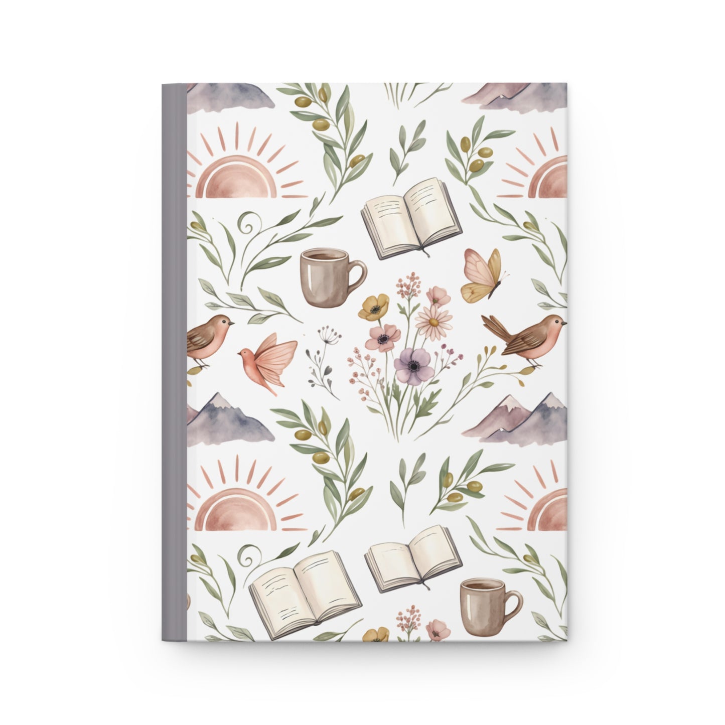 Nature Reading Hardcover Journal — Floral, Mountain & Coffee Pattern Notebook