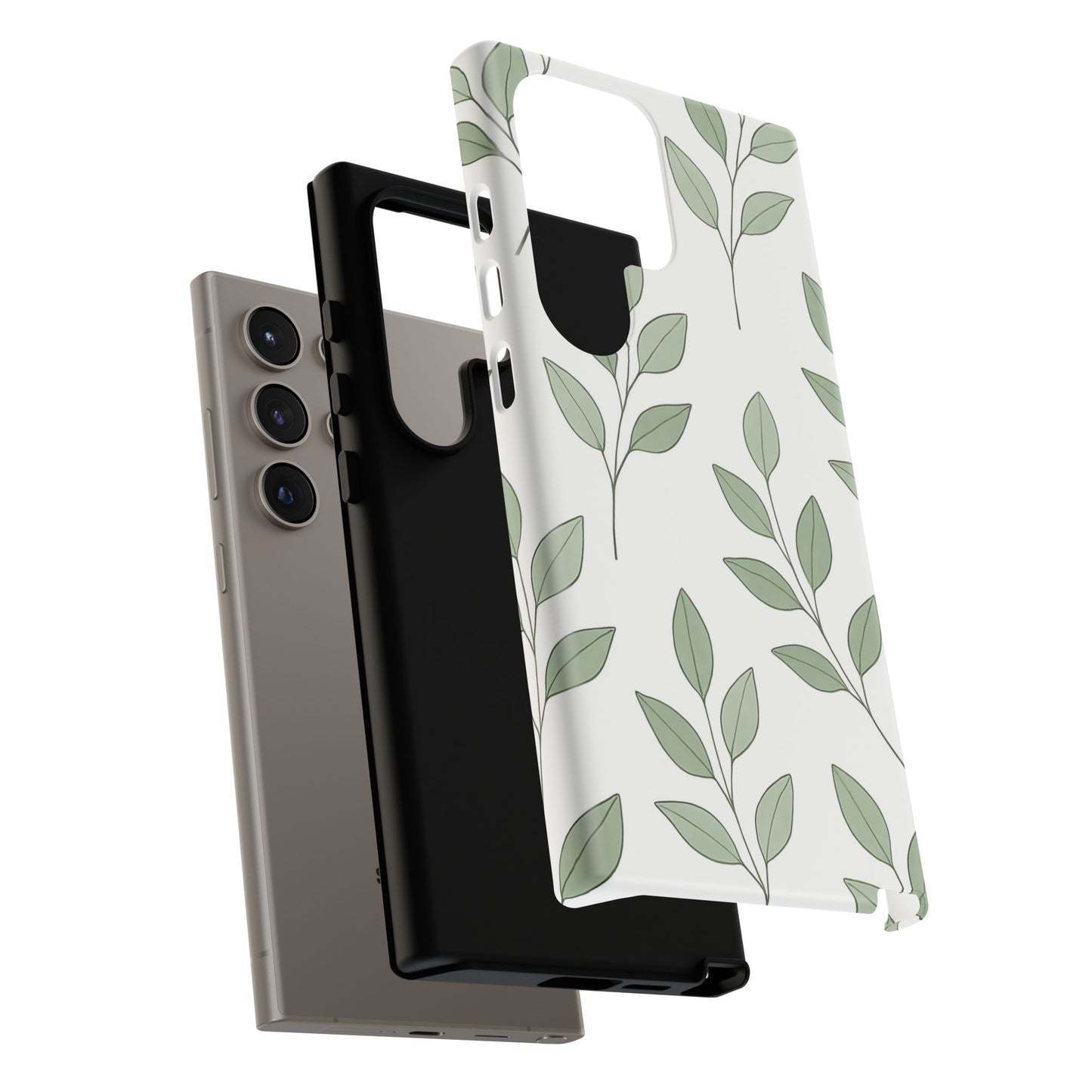 Minimalist Green Leaf Phone Case – Elegant Botanical Pattern on White