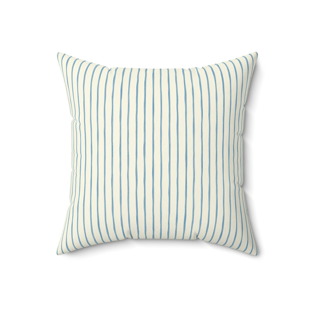 Blue Pinstripe Square Throw Pillow — Coastal Farmhouse Decorative Cushion