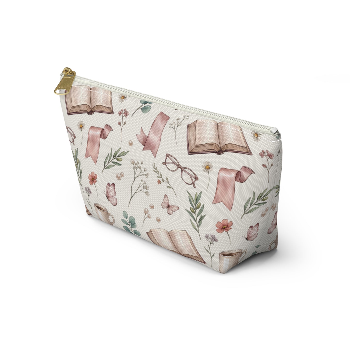 Booklover Cosmetic Pouch — Floral Reading Pattern Accessory Bag