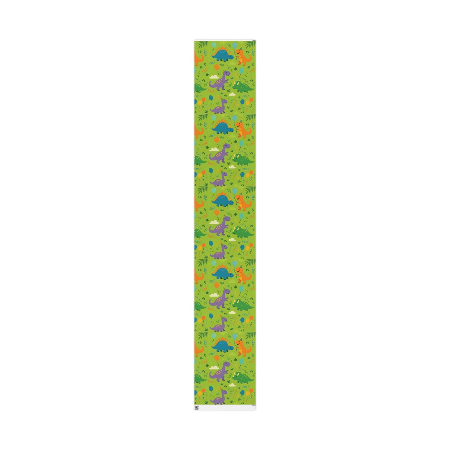 Dinosaur Party Wrapping Paper – Colorful Dinos with Balloons & Hats on Green