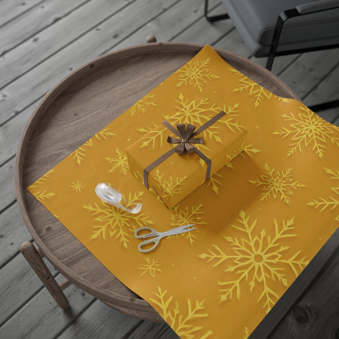 Golden Snowflake Wrapping Paper – Luxurious Holiday Gift Wrap