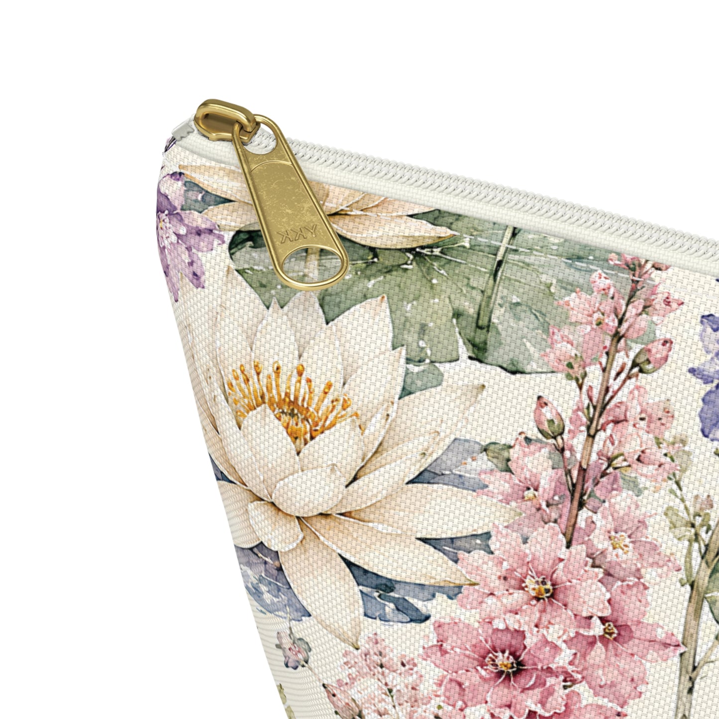 Floral Watercolor Accessory Pouch — Garden Lotus Makeup Bag
