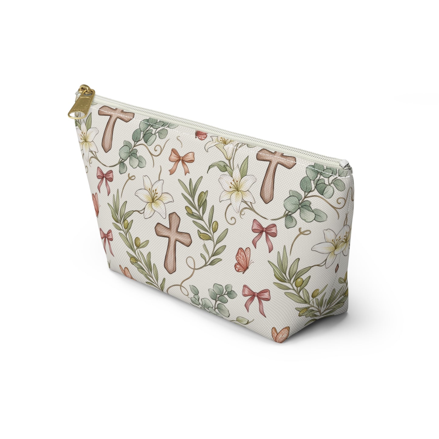 Floral Cross Accessory Pouch — T‑Bottom Makeup & Prayer Keepsake Bag