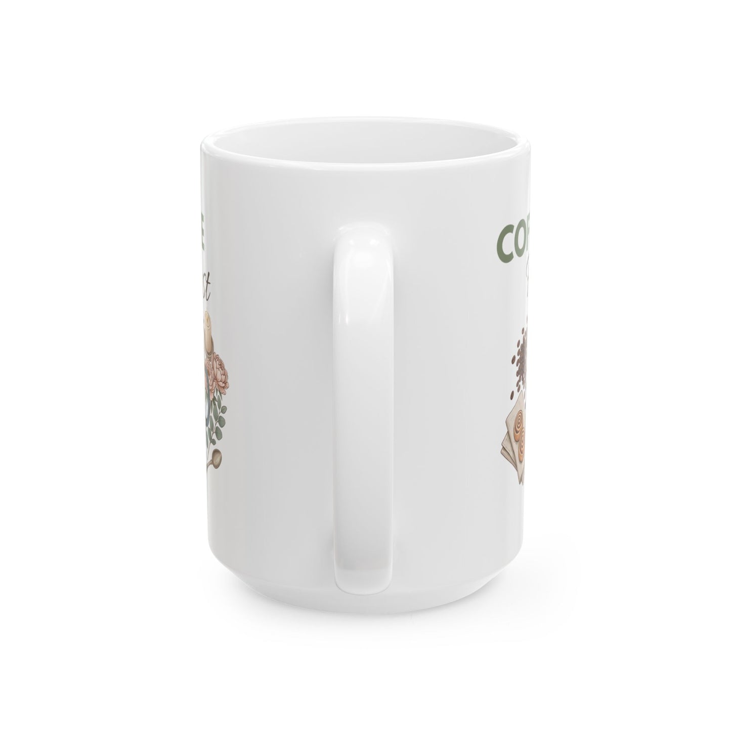 Coffee First Ceramic Coffee Mug – Coffee Lover Gift Mug – Cozy Floral French Press Coffee Cup – 11oz & 15oz