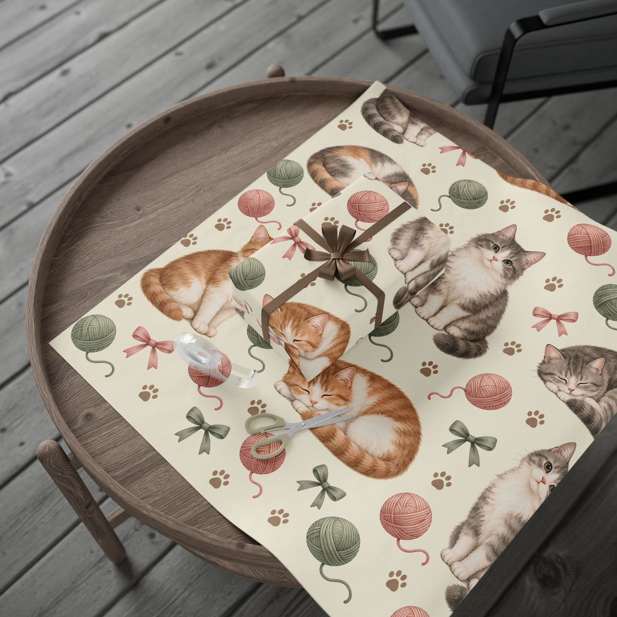 Cat & Yarn Pattern Wrapping Paper Roll — Cute Kitty Gift Wrap for Pet Lovers