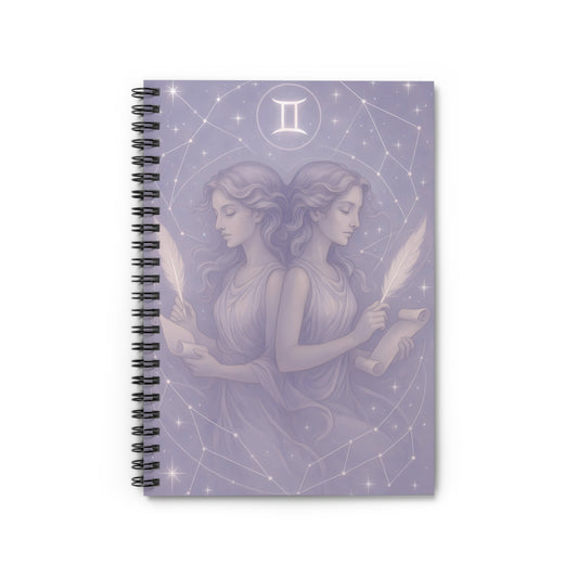 Gemini Zodiac Galaxy Spiral Notebook – Celestial Twins Astrology Journal (6" x 8", 118 Pages)