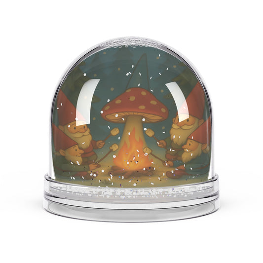 Whimsical Gnome Campfire Snow Globe – Toadstool & Marshmallow Forest Scene