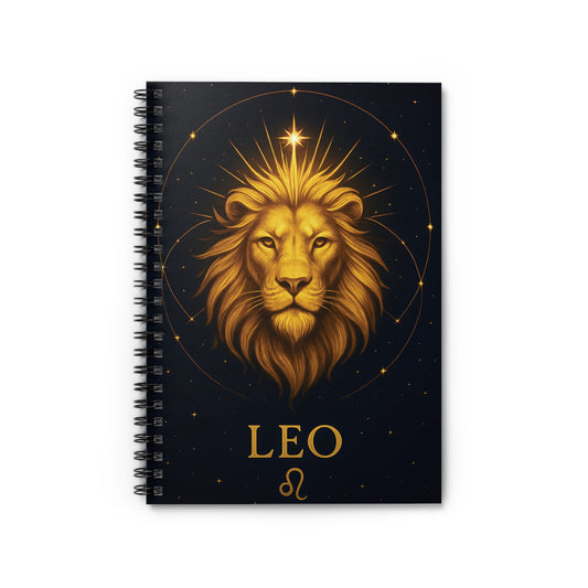 Leo Zodiac Galaxy Spiral Notebook – Celestial Lion Astrology Journal (6" x 8", 118 Pages)