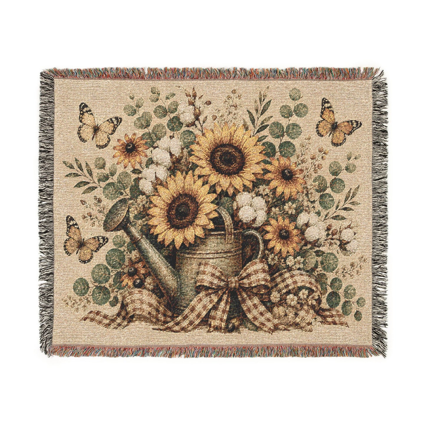 Sunflower Bouquet Woven Blanket — Vintage Floral Throw