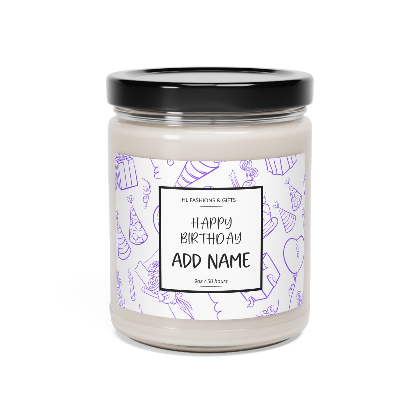 Custom Happy Birthday Soy Candle - Purple Label