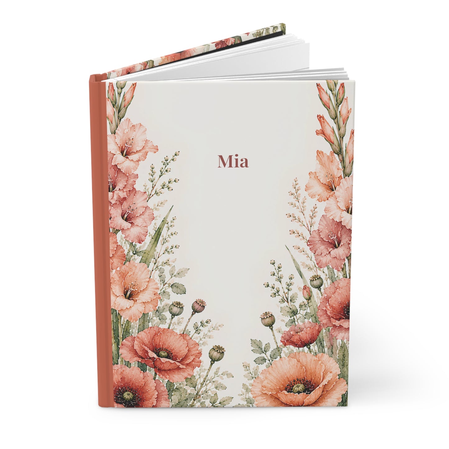 Floral Poppy Hardcover Journal — Personalized Name Option