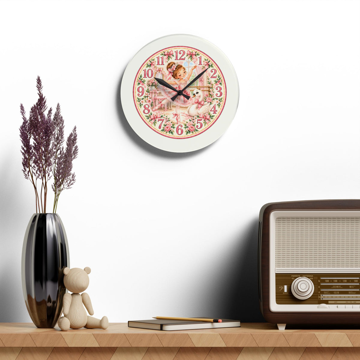 Vintage Ballerina and Swan Floral Acrylic Wall Clock