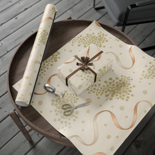 Elegant Gold Confetti & Ribbon Wrapping Paper – Luxurious Gift Wrap in Glossy or Matte Finish