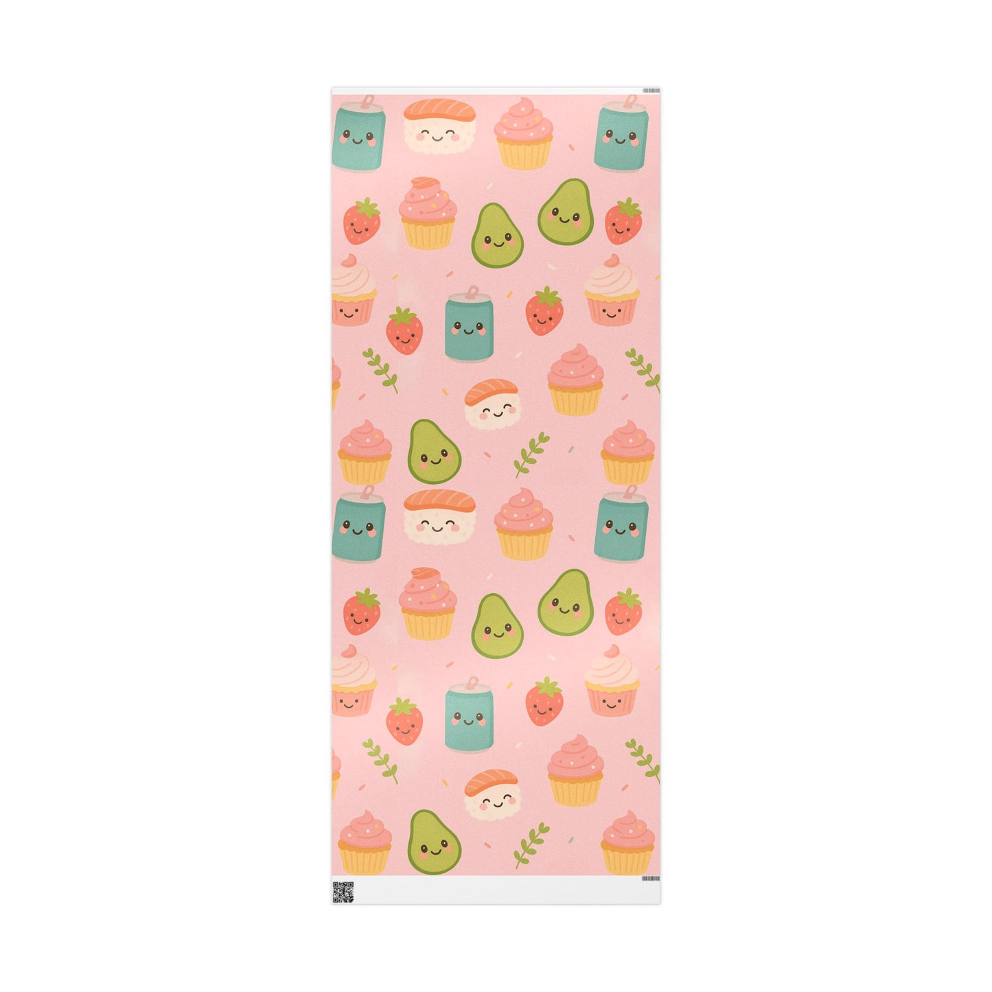 Kawaii Treats Wrapping Paper – Cute Sushi, Cupcakes, Avocados & More on Pink