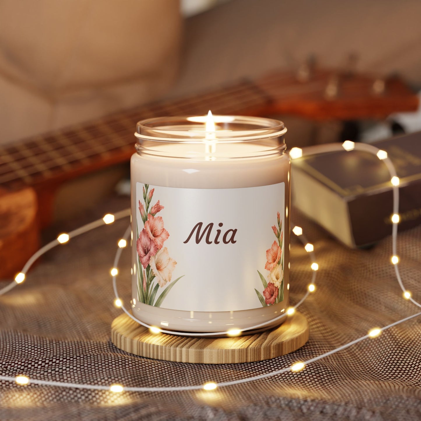 Personalized Floral Soy Candle — 'Mia' 9oz Scented Jar