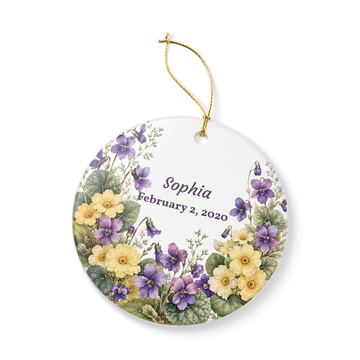 Ceramic Ornament — Personalized Floral Name & Date Keepsake