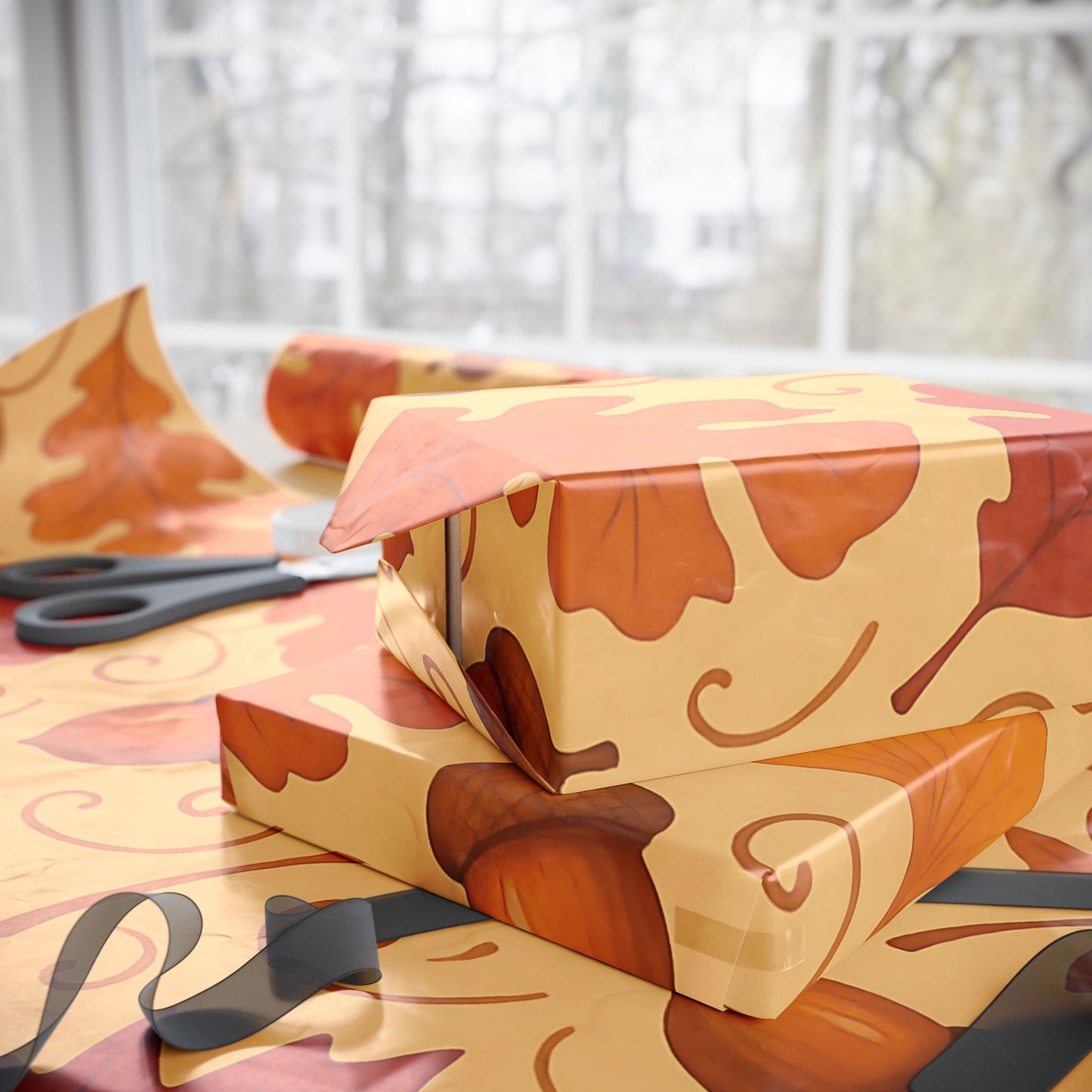 Autumn Leaves & Acorns Wrapping Paper – Fall Foliage Gift Wrap in Warm Earth Tones