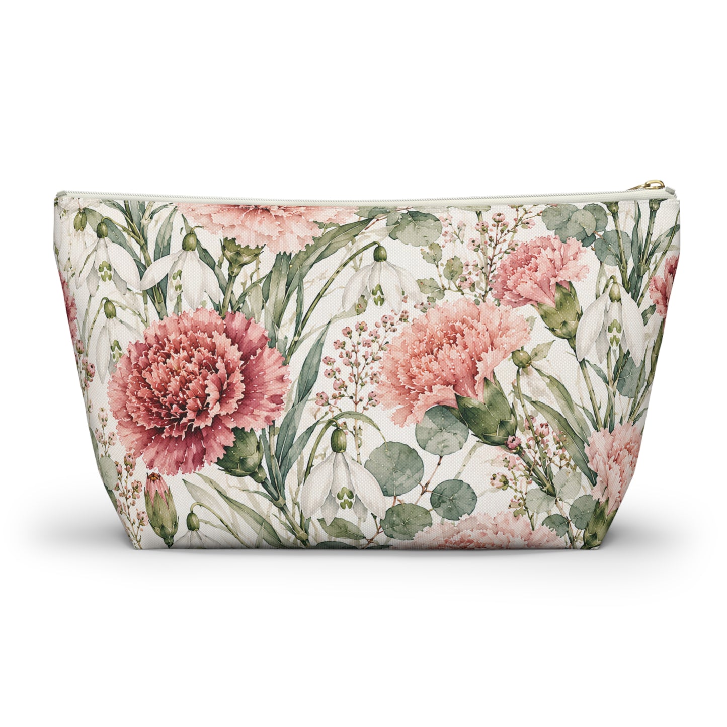 Floral Carnation Accessory Pouch – Watercolor Pink Garden Makeup Bag