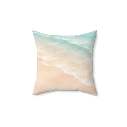 Beach Wave Throw Pillow — Coastal Sand & Aqua Ocean Print