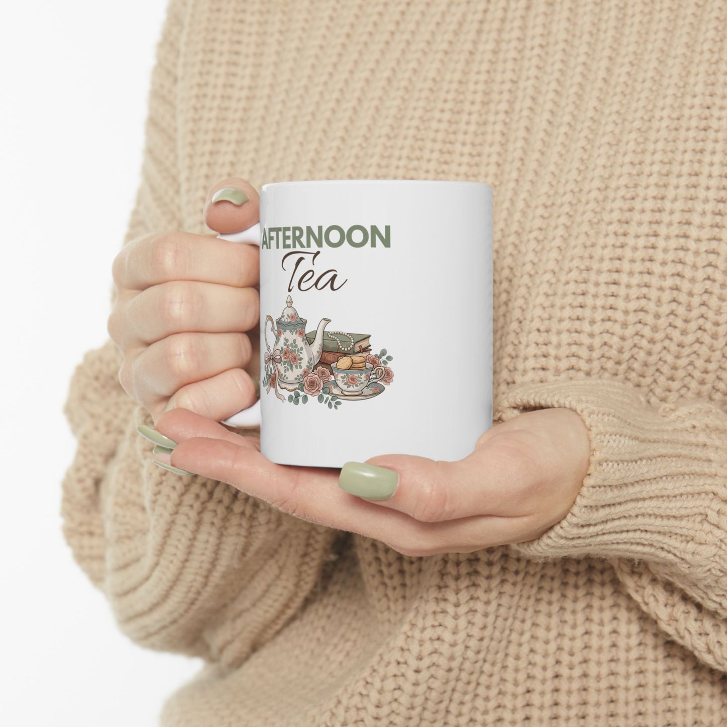 Afternoon Tea Ceramic Coffee Mug – Floral Tea Lover Mug – Vintage Teapot Tea Cup – Cozy Gift for Tea Lovers – 11oz & 15oz