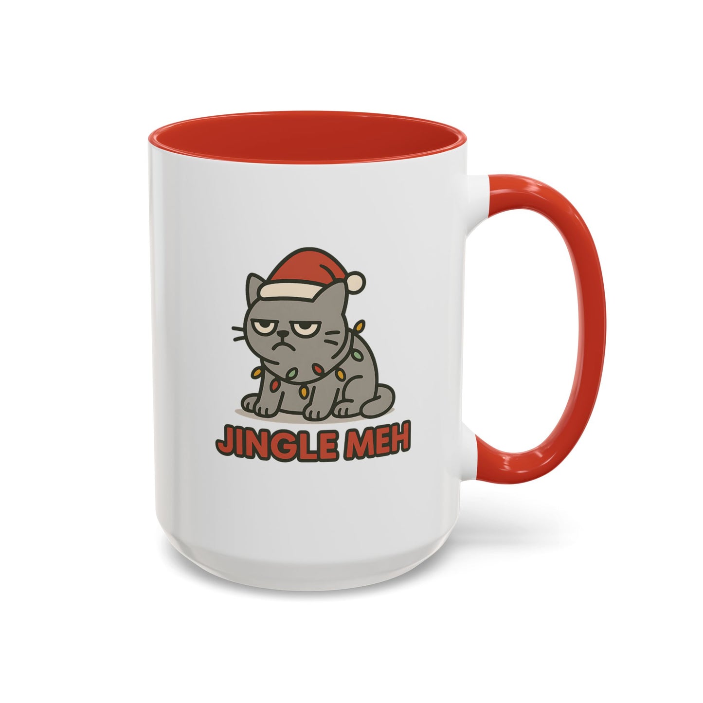 Funny “Jingle Meh” Christmas Cat Mug – Grumpy Holiday Coffee Cup, 11oz & 15oz Ceramic