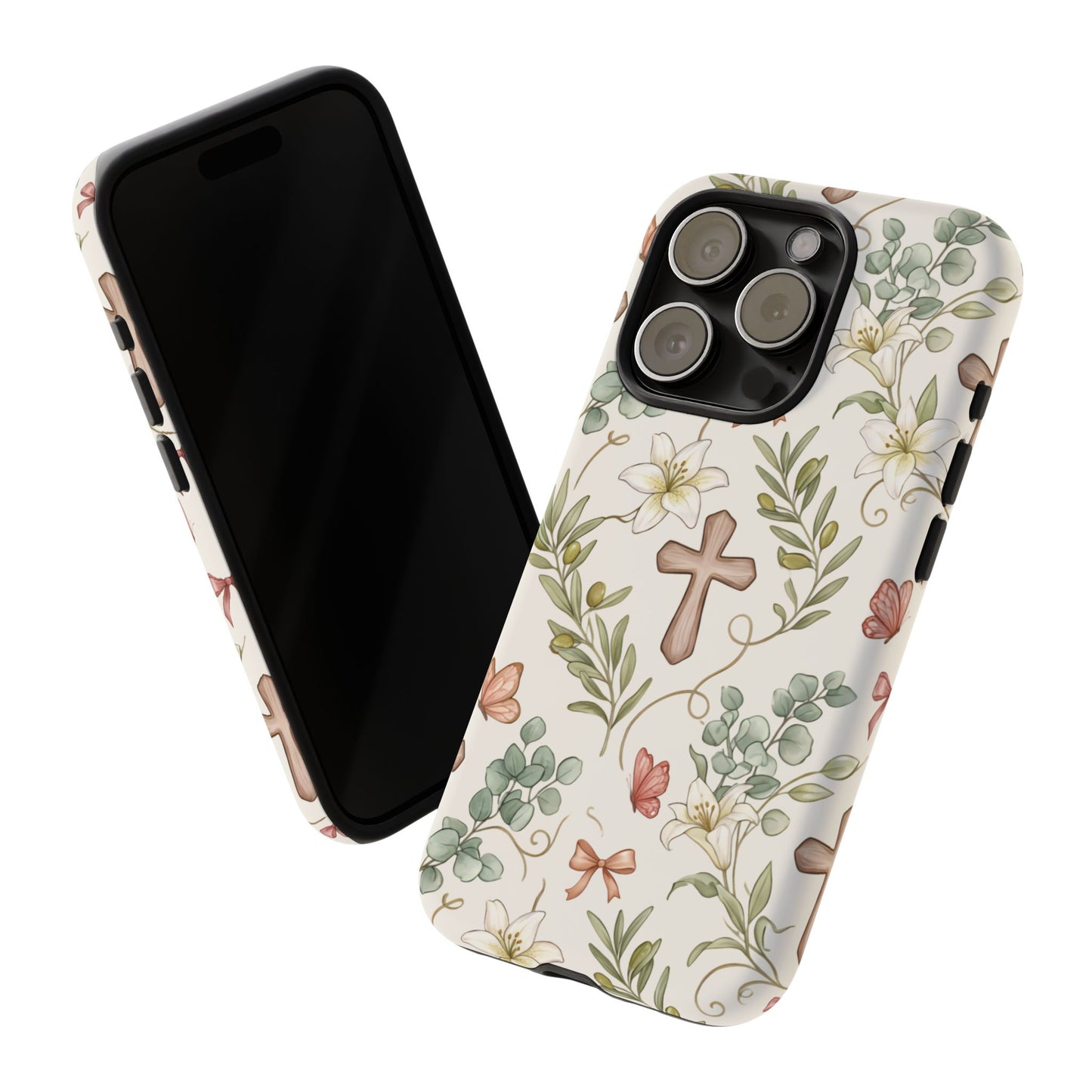 Floral Cross Tough Phone Case – Faith-Inspired Protective iPhone Cover