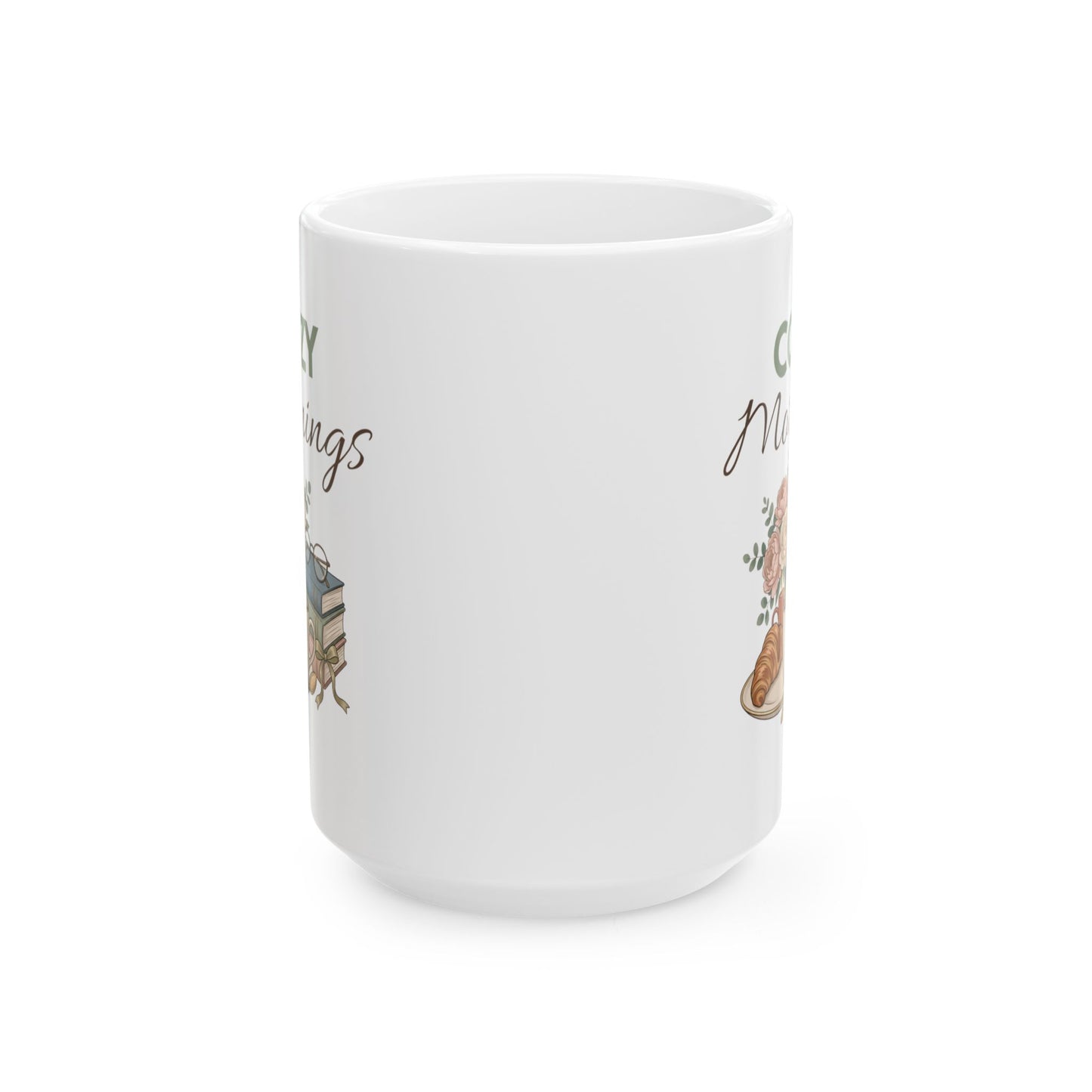 Ceramic Mug - Cozy Morning Coffee Mug with Rustic Floral Illustration