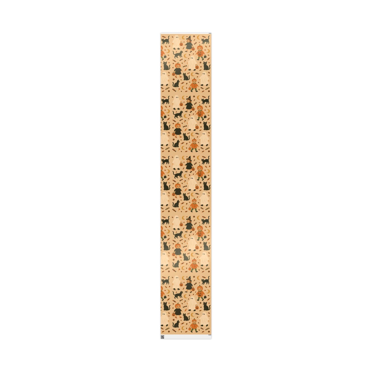 Vintage Halloween Wrapping Paper – Cute Ghosts, Witches, and Black Cats on Parchment Background
