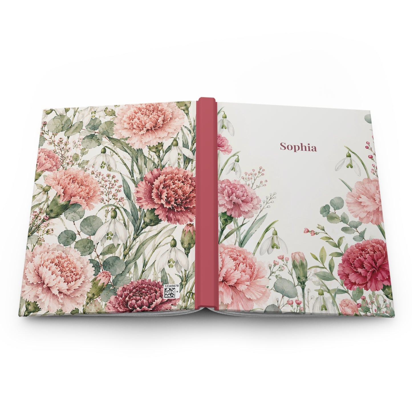 Personalized Floral Hardcover Journal — Pink Carnation Notebook with Name