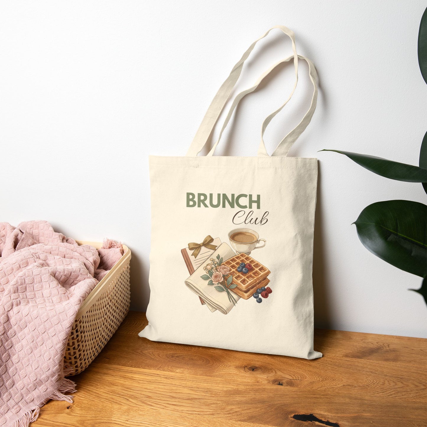 Brunch Club Canvas Tote — Illustrated Waffle & Coffee Market Bag