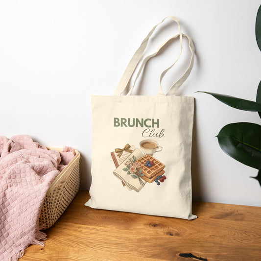 Brunch Club Canvas Tote — Illustrated Waffle & Coffee Market Bag