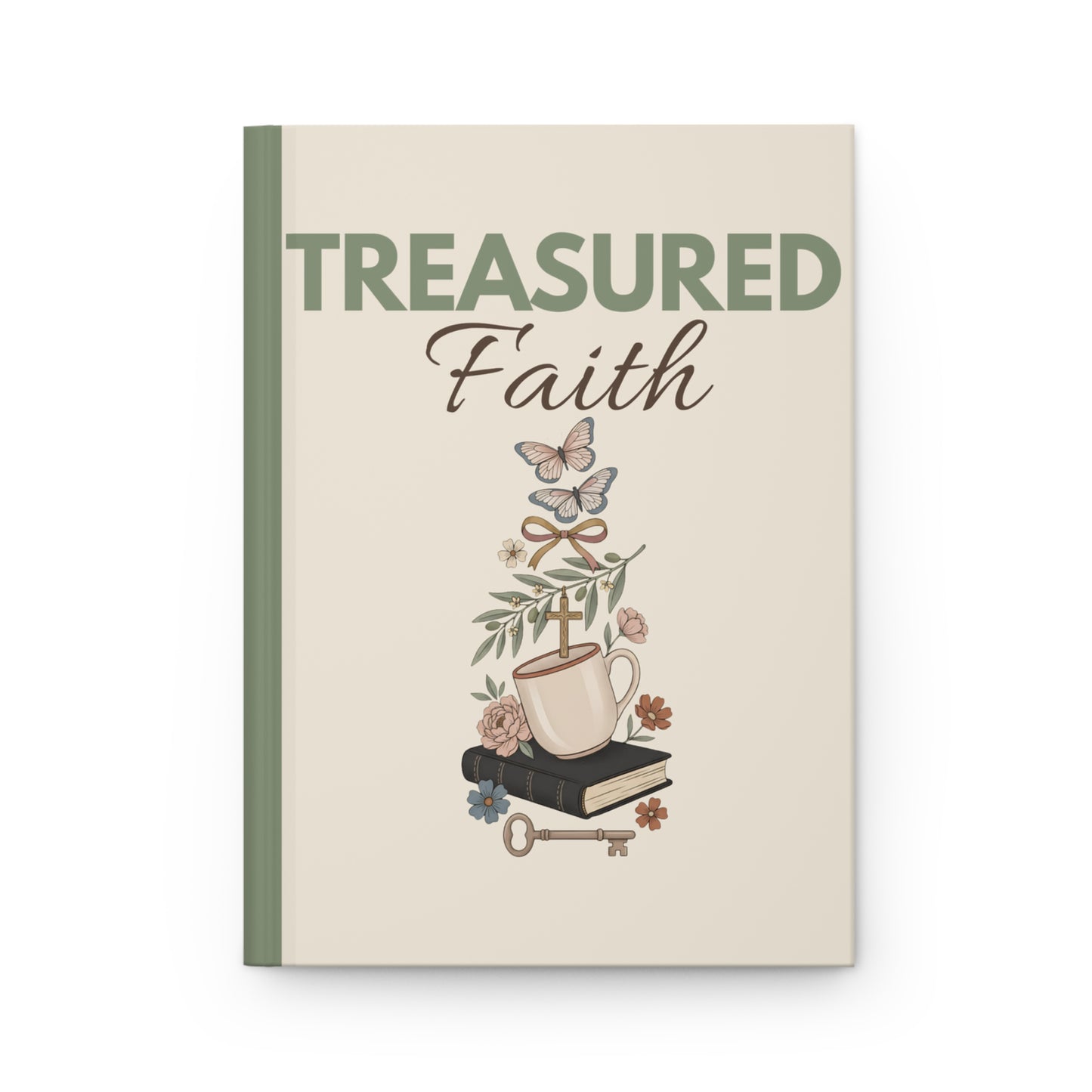 Treasured Faith Hardcover Journal — Faith-Inspired Notebook with Floral & Mug Illustration