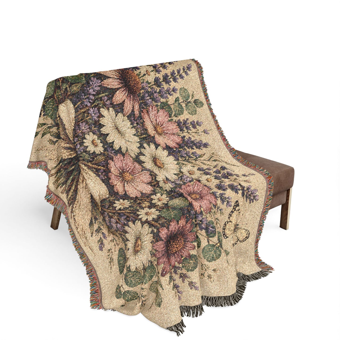 Floral Bouquet Woven Blanket — Vintage Tapestry Throw