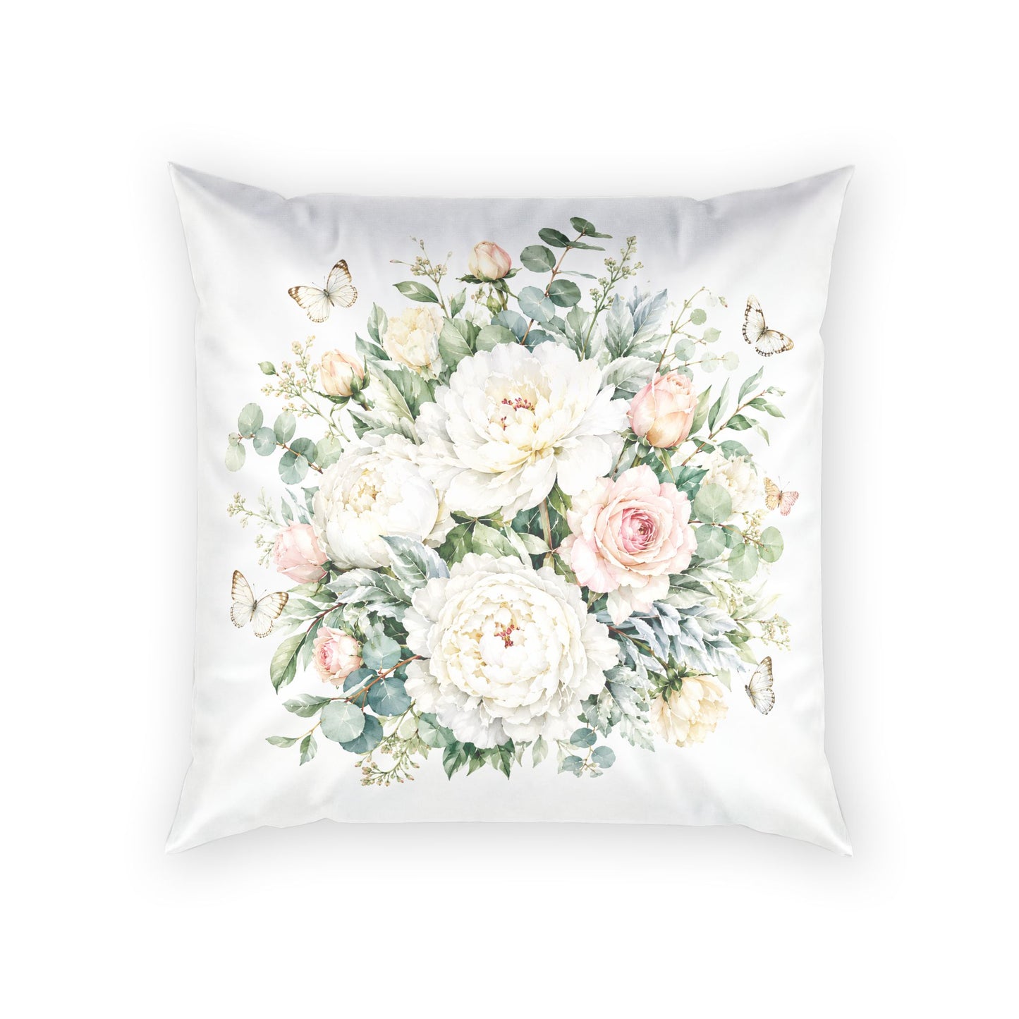 Floral Velvet Pillow — Soft White Peony Bouquet Throw Pillow
