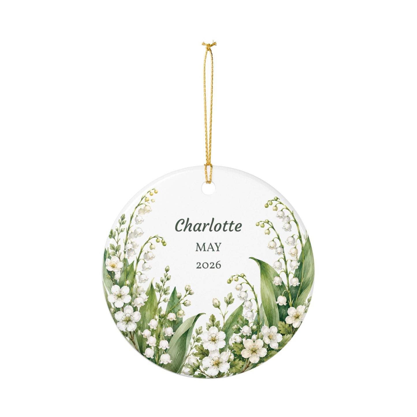 Lily of the Valley Personalized Ceramic Ornament – Custom Name & Year