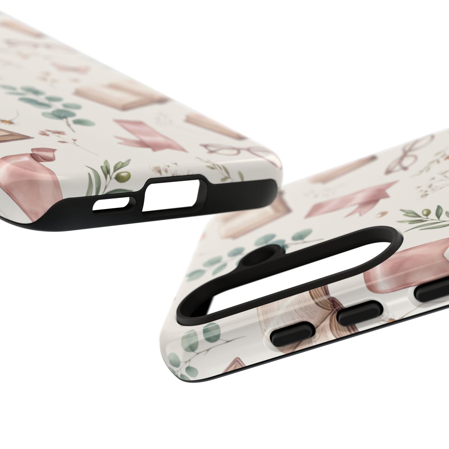 Bookish Floral Phone Case — Cozy Reading Pattern with Open Books, Glasses & Coffee