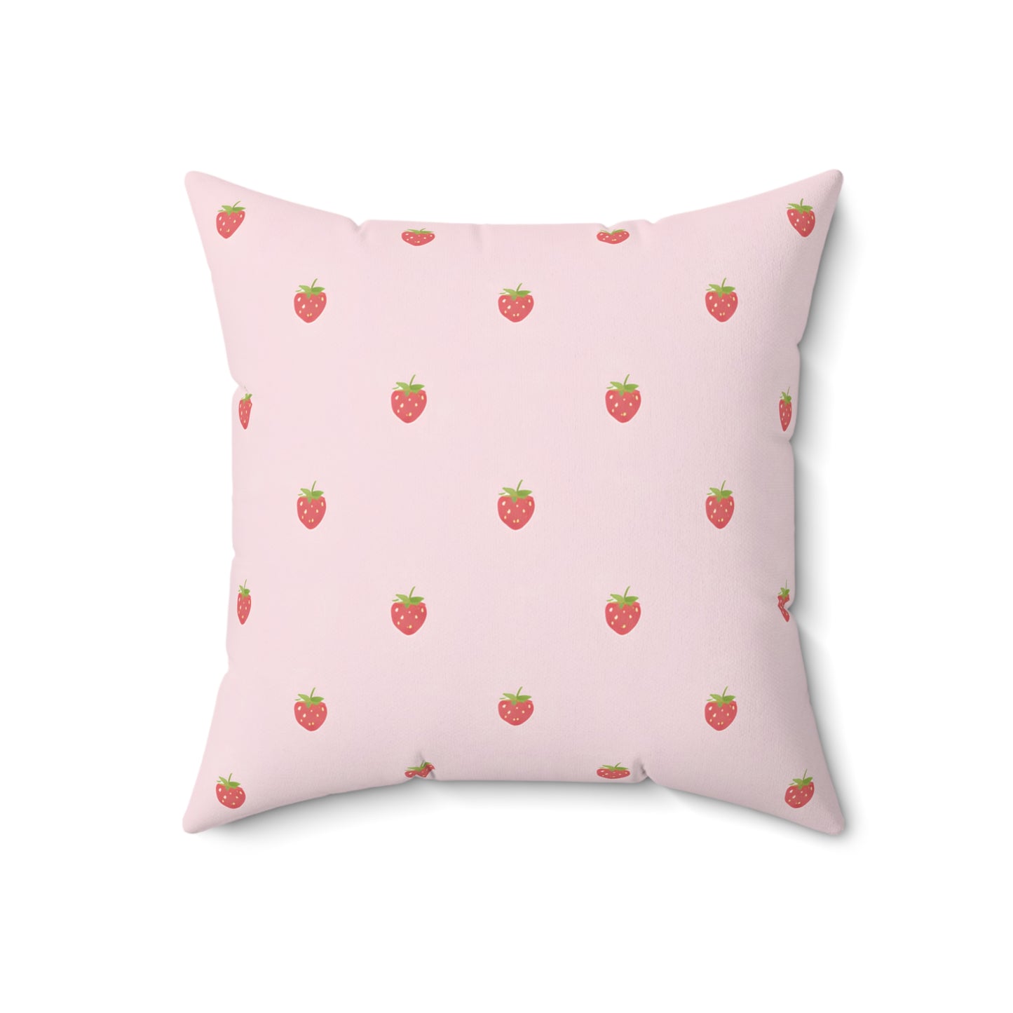 Strawberry Pattern Square Pillow — Pink Cute Fruit Accent Pillow