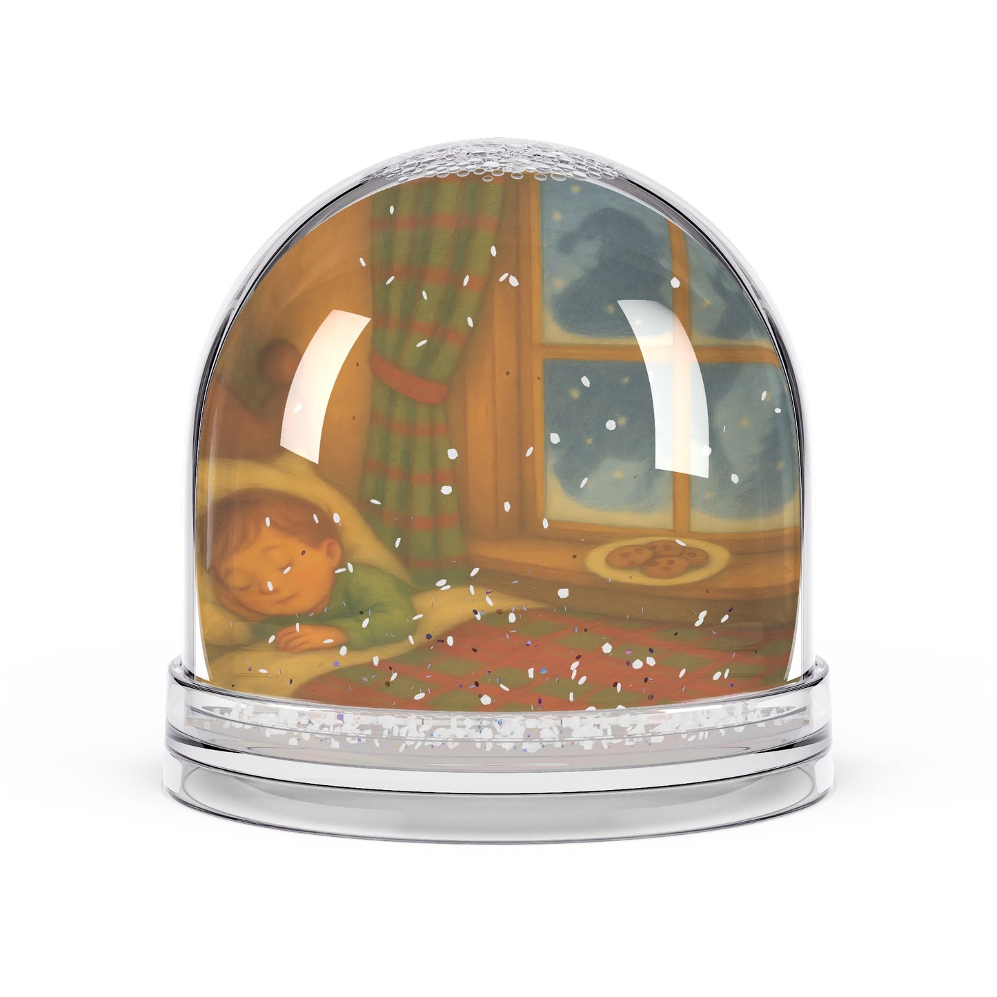 Waiting for Santa Snow Globe – Sleeping Child by the Window Holiday Scene