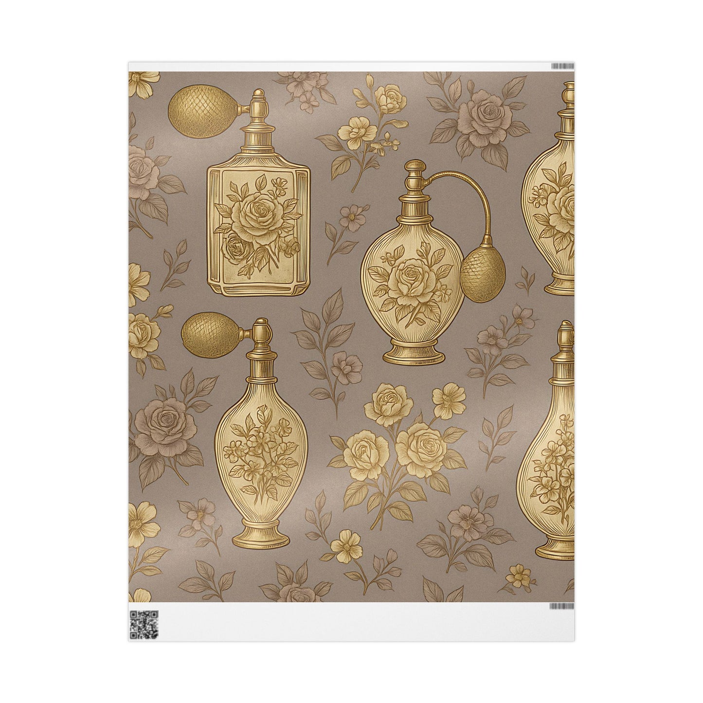 Vintage Perfume Bottle Wrapping Paper – Elegant Gold Floral Gift Wrap in Glossy or Matte