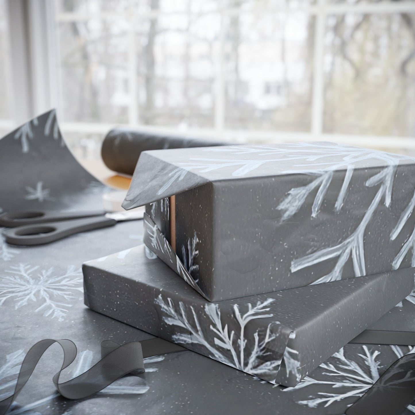 Gray Snowflake Wrapping Paper – Elegant Winter Holiday Gift Wrap